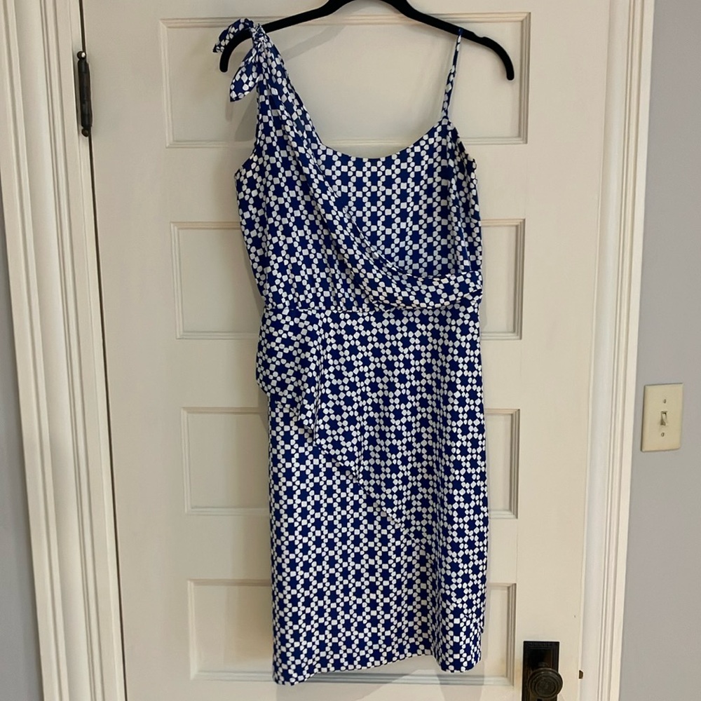 Blue and white banana republic faux one-shoulder dress